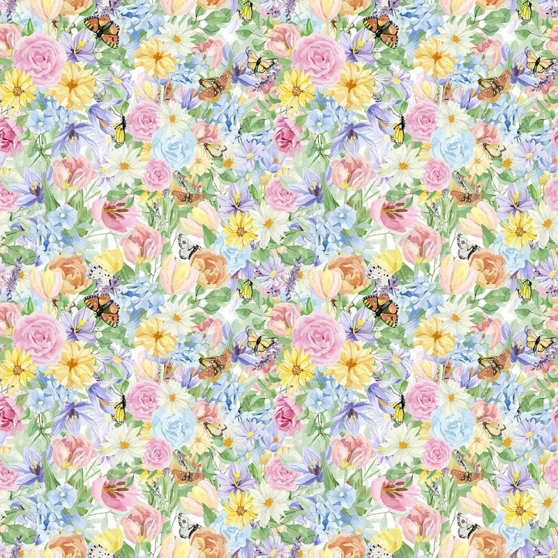 Retro Pastel Flowers, Butterflies & Moth Fabric - ineedfabric.com