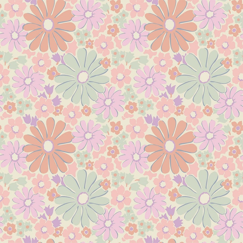 Retro Pastel Flowers Fabric - Pink - ineedfabric.com