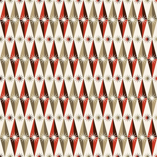 Retro Rhombus Shapes and Stars Fabric - Gold/Red - ineedfabric.com