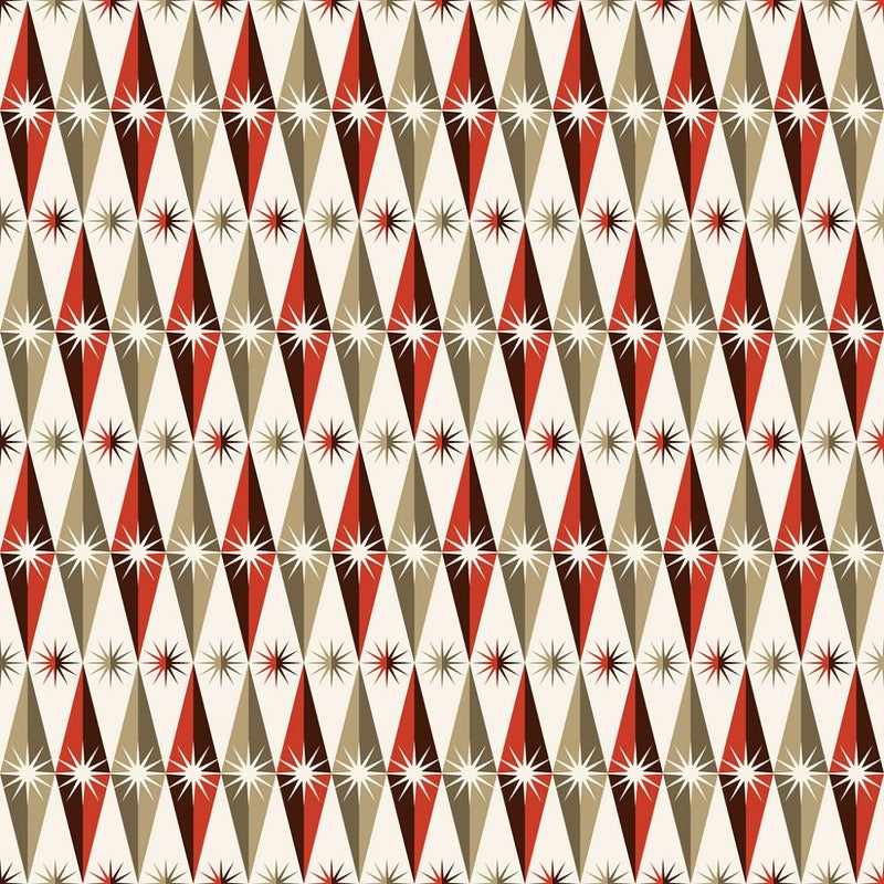 Retro Rhombus Shapes and Stars Fabric - Gold/Red - ineedfabric.com