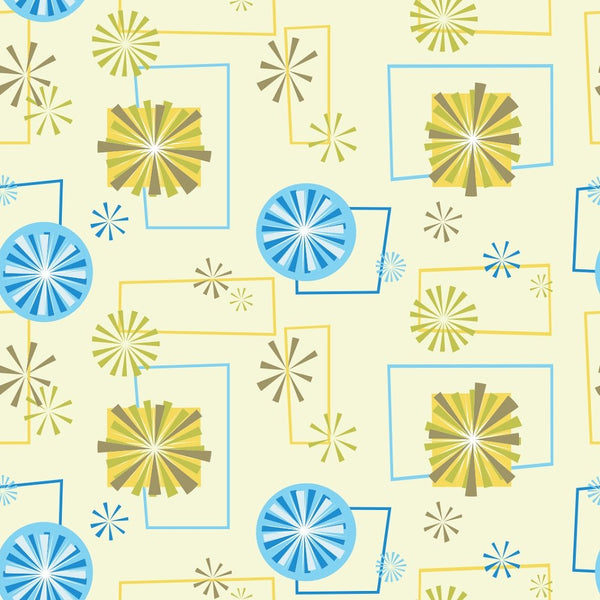 Retro Spirals Fabric - Blue/Yellow - ineedfabric.com