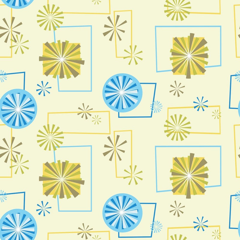 Retro Spirals Fabric - Blue/Yellow - ineedfabric.com