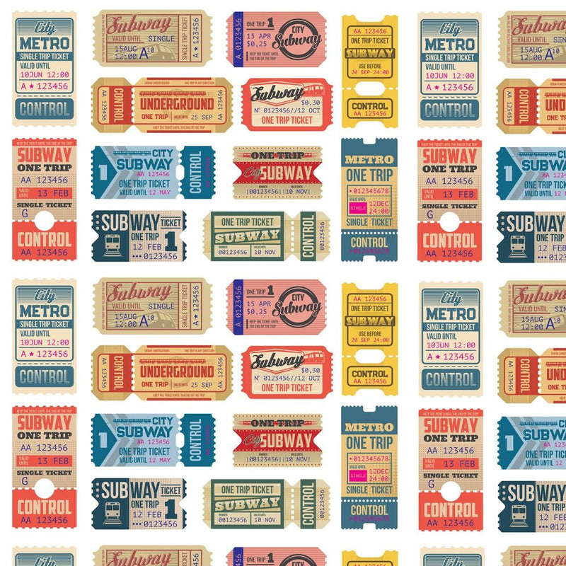 Retro Subway Tickets Fabric - ineedfabric.com