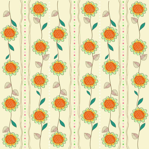 Retro Sunflowers & Dots Fabric - Tan - ineedfabric.com