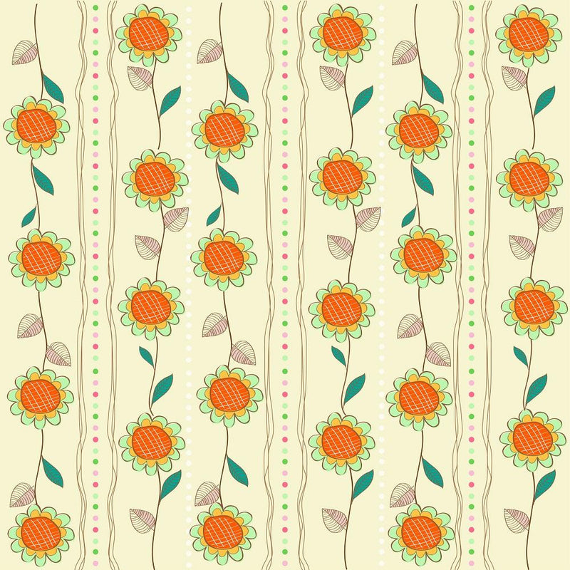 Retro Sunflowers & Dots Fabric - Tan - ineedfabric.com