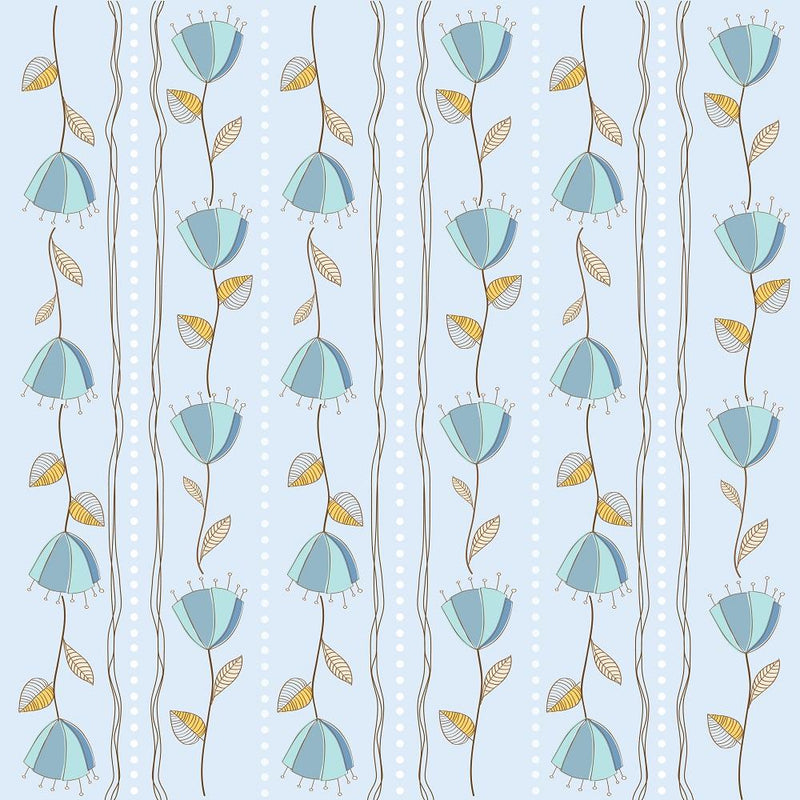 Retro Tulips & Dots Fabric - Blue - ineedfabric.com