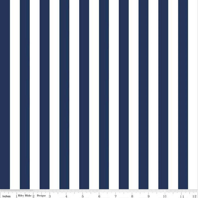 Riley Blake, 1/2" Striped Fabric - Navy - ineedfabric.com