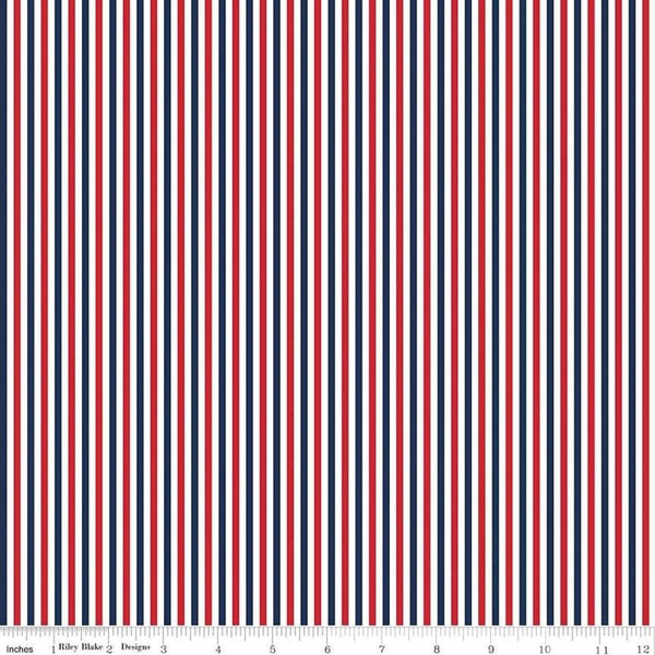 Riley Blake, 1/8" Striped Fabric - Patriotic - ineedfabric.com