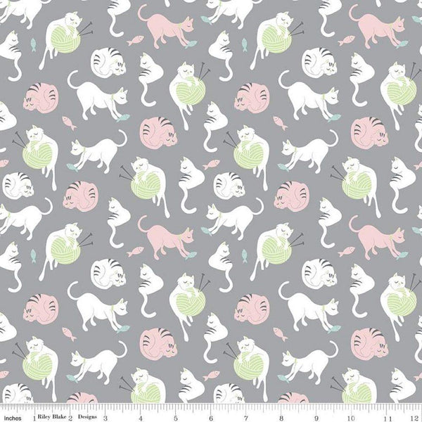 Riley Blake Designs, Purrfect Day Yarn Fabric - Gray - ineedfabric.com