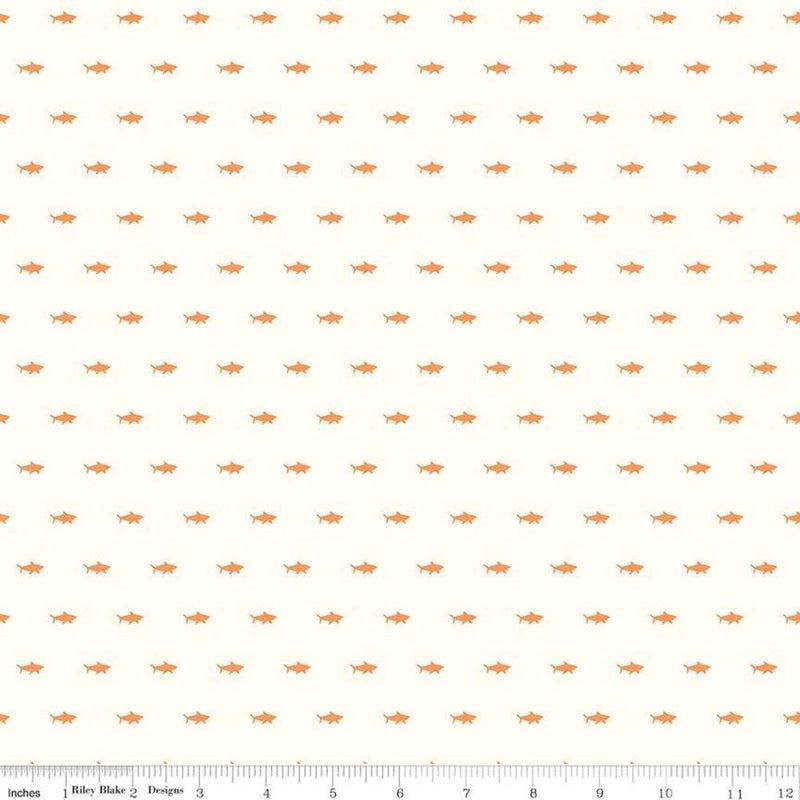 Riptide Sharks Fabric - Orange - ineedfabric.com
