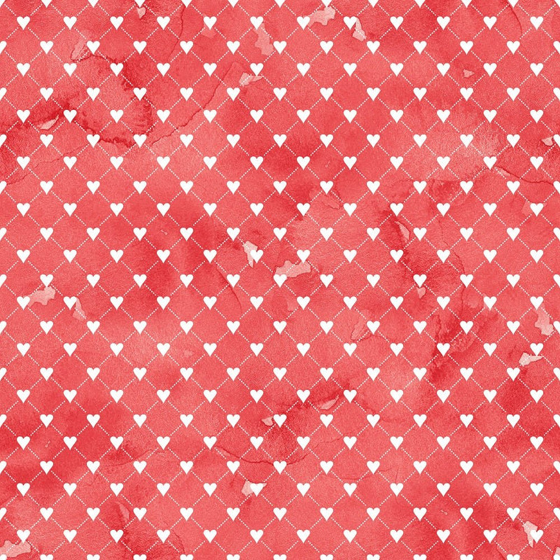 Romantic Bouquets Hearts on Grunge Fabric - Red - ineedfabric.com