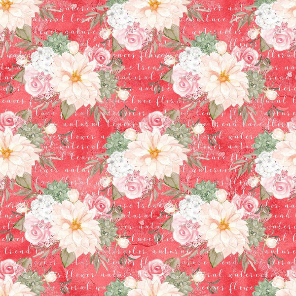 Romantic Bouquets on Words Fabric - Red - ineedfabric.com