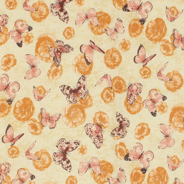 Romantic Garden Floral Butterfly Fabric - Pink - ineedfabric.com