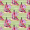 Rose and Wine Bottles Fabric - Green - ineedfabric.com