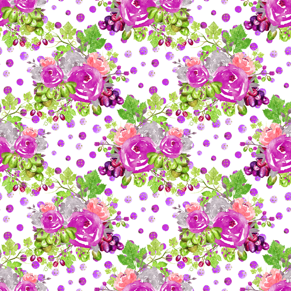 Rose and Wine Floral Fabric - White - ineedfabric.com