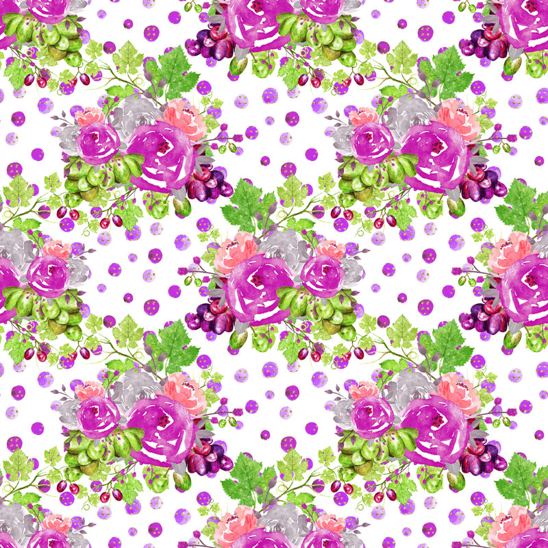 Rose and Wine Floral Fabric - White - ineedfabric.com