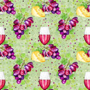 Rose and Wine Glasses and Grapes Fabric - Green - ineedfabric.com