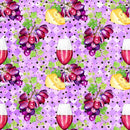 Rose and Wine Glasses and Grapes Fabric - Purple - ineedfabric.com