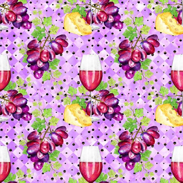 Rose and Wine Glasses and Grapes Fabric - Purple - ineedfabric.com