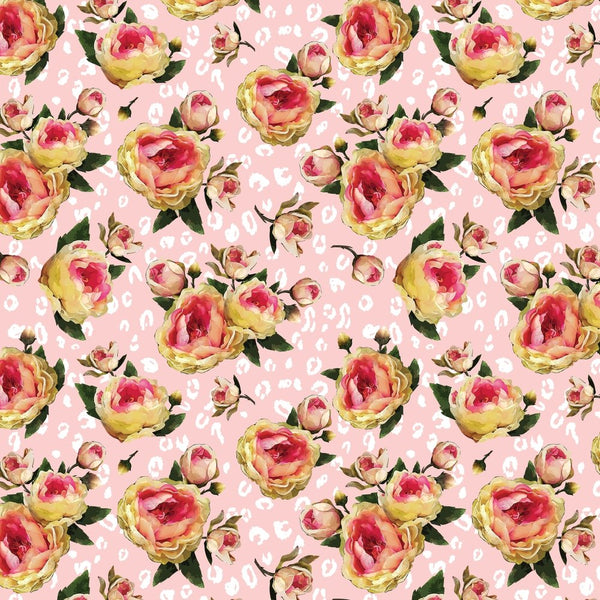 Rose & Leopard Print Fabric - Pink - ineedfabric.com