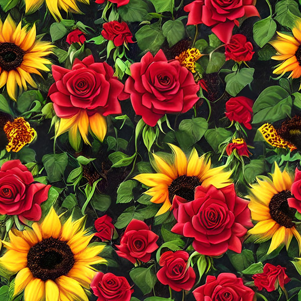 Roses and Sunflowers Fabric - ineedfabric.com