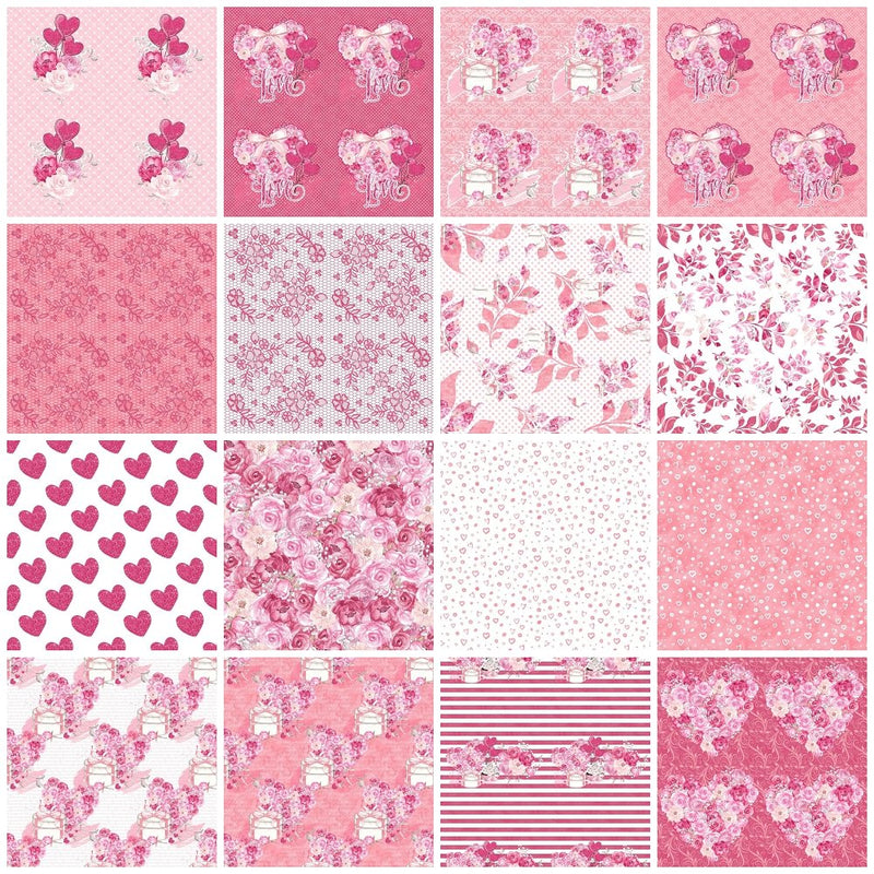 Roses Heart Valentine Fabric Collection - 1 Yard Bundle