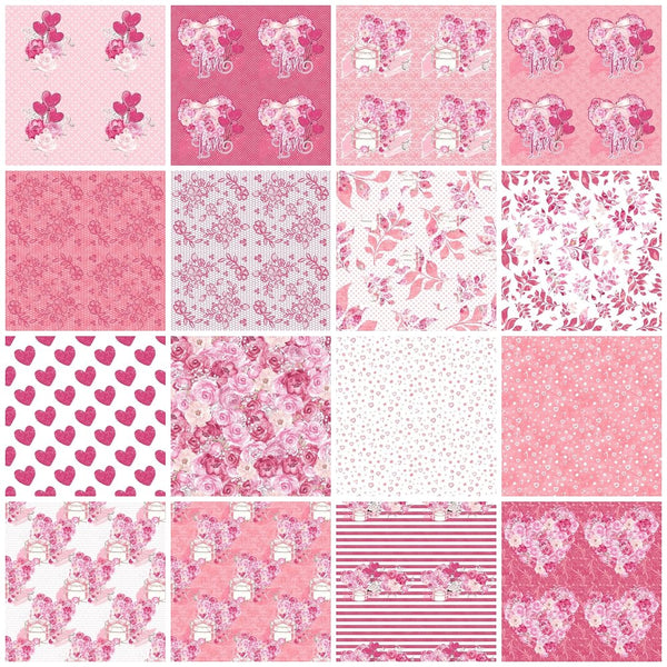 Roses Heart Valentine Fat Eighth Bundle - 16 Pieces - ineedfabric.com