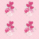 Roses Heart Valentine Floral Bouquet on Hearts Fabric - ineedfabric.com
