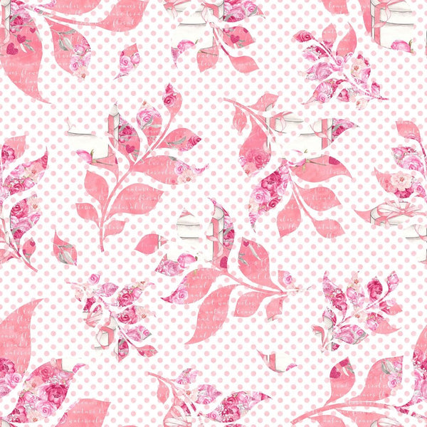 Roses Heart Valentine Floral on Dots Fabric - ineedfabric.com