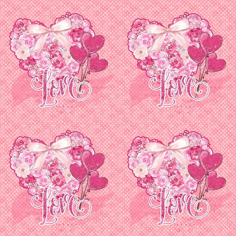 Roses Heart Valentine Love Fabric - Pink - ineedfabric.com