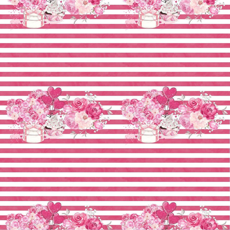 Roses Heart Valentine Stripes Fabric - ineedfabric.com