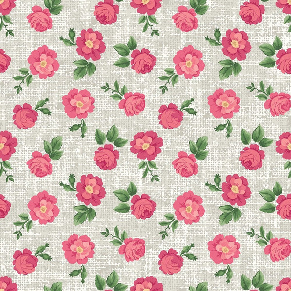 Roses on Hatched Pattern Fabric - Gray - ineedfabric.com
