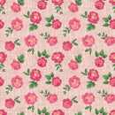 Roses on Hatched Pattern Fabric - Pink - ineedfabric.com