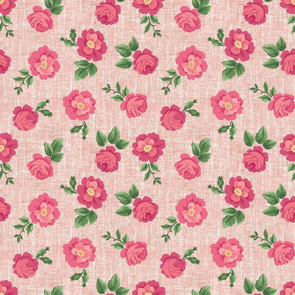 Roses on Hatched Pattern Fabric - Pink - ineedfabric.com