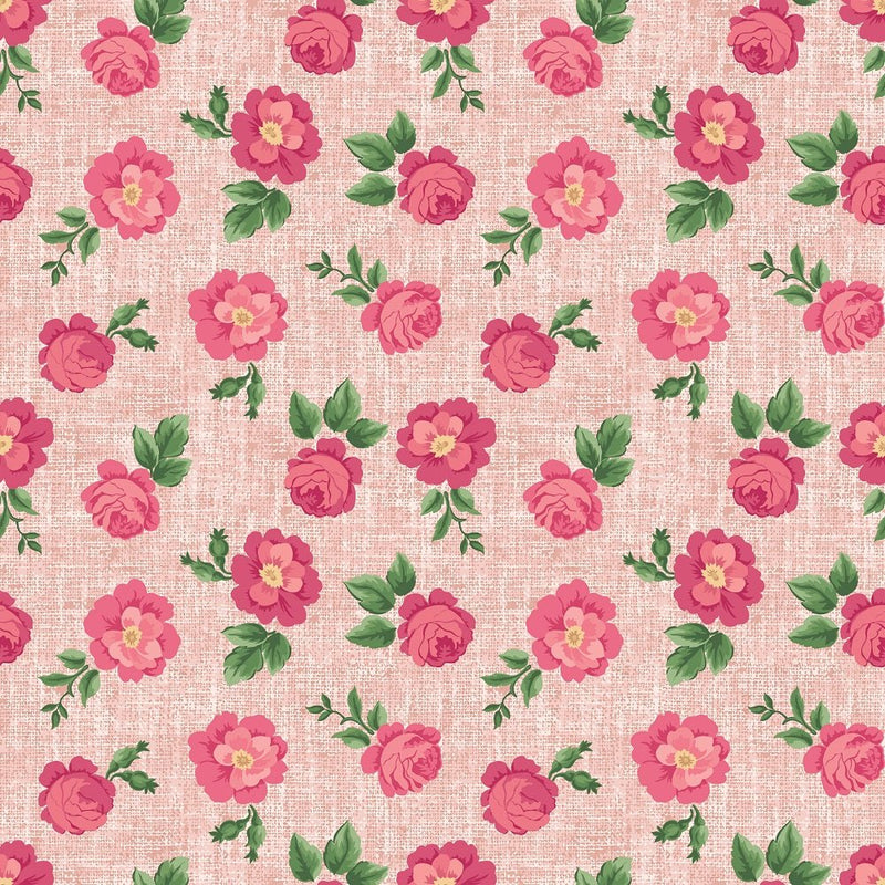 Roses on Hatched Pattern Fabric - Pink - ineedfabric.com