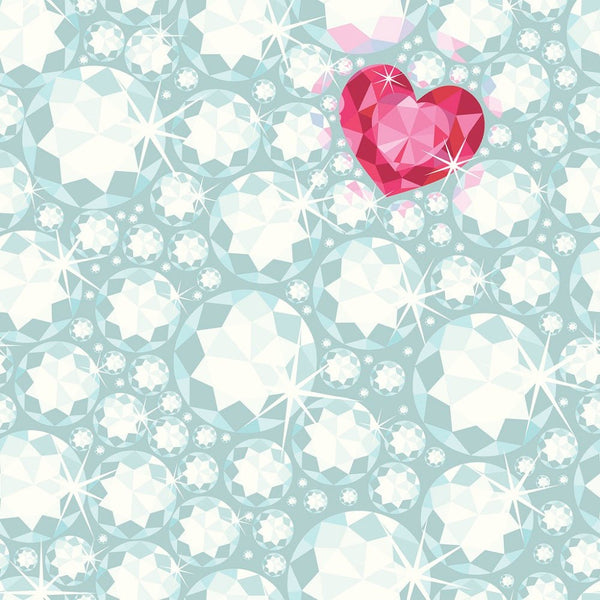 Ruby Heart Among Diamonds Fabric - ineedfabric.com