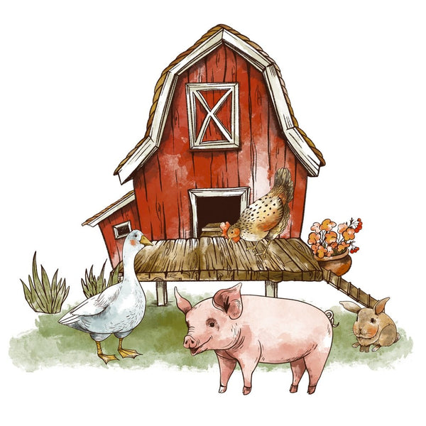 Rustic Barn & Animals Fabric Panel - ineedfabric.com