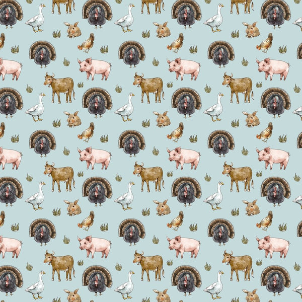 Rustic Farm Animals Fabric - Blue - ineedfabric.com