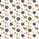 Rustic Farm Animals Fabric - White - ineedfabric.com