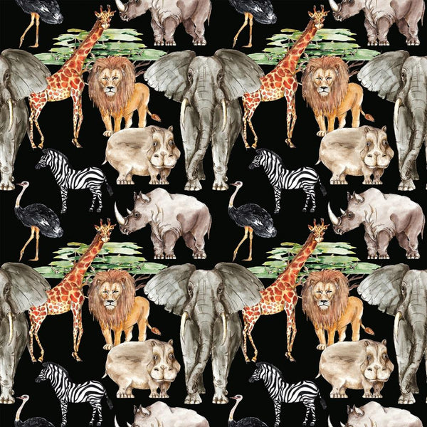 Safari Animal Fabric - Black - ineedfabric.com