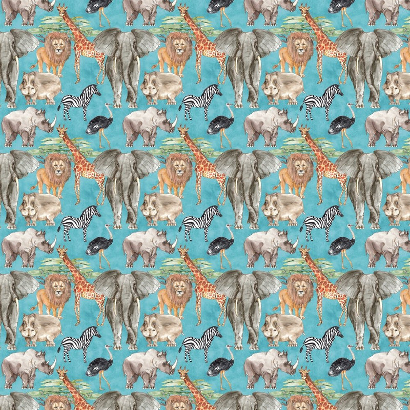 Safari Animal Fabric - Blue - ineedfabric.com