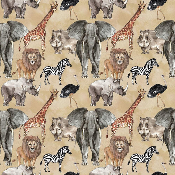 Safari Animal Fabric - Sand - ineedfabric.com