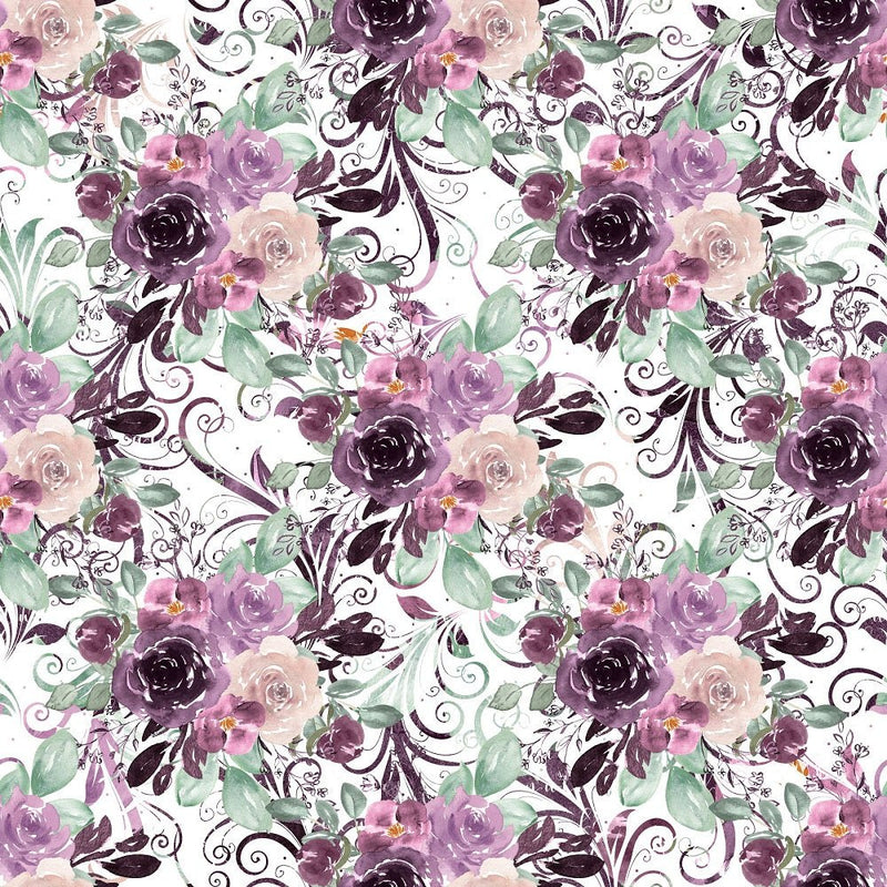 Sangria Dreams Flowers Fabric - White - ineedfabric.com