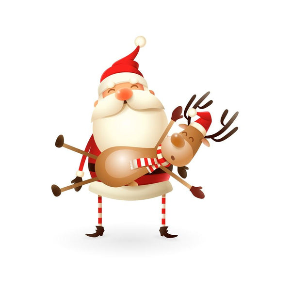 Santa Claus Carrying A Reindeer Fabric Panel - ineedfabric.com