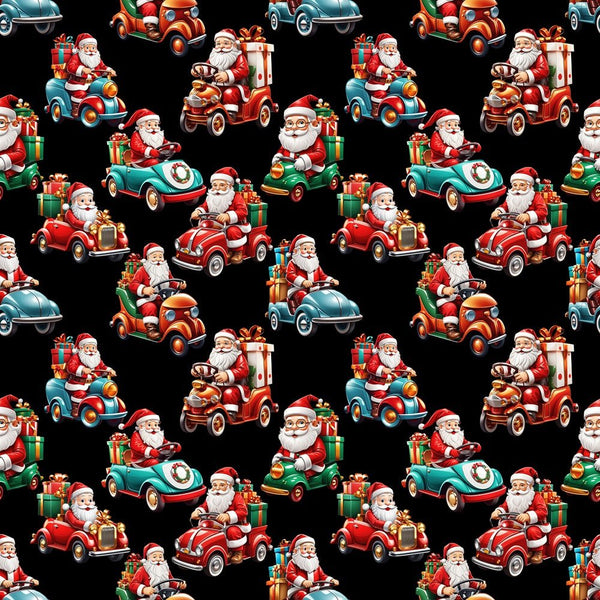 Santa Driving Car Fabric - ineedfabric.com