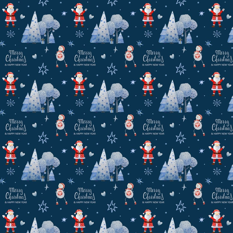 Santa & Friends Christmas Cheer Fabric - Blue - ineedfabric.com