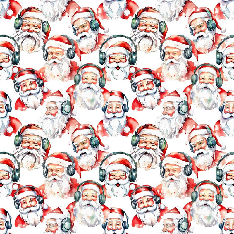 Santa Wearing Headphones Fabric - ineedfabric.com