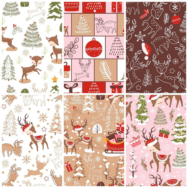 Santa's Cartoon Reindeer Fat Quarter Bundle - 6 Pieces - ineedfabric.com