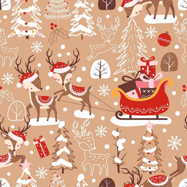 Santa's Cartoon Reindeer Pattern 2 Fabric - ineedfabric.com