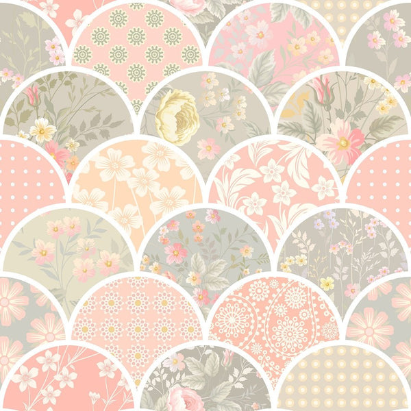 Scallops Patchwork with Flowers Fabric - Pastel - ineedfabric.com